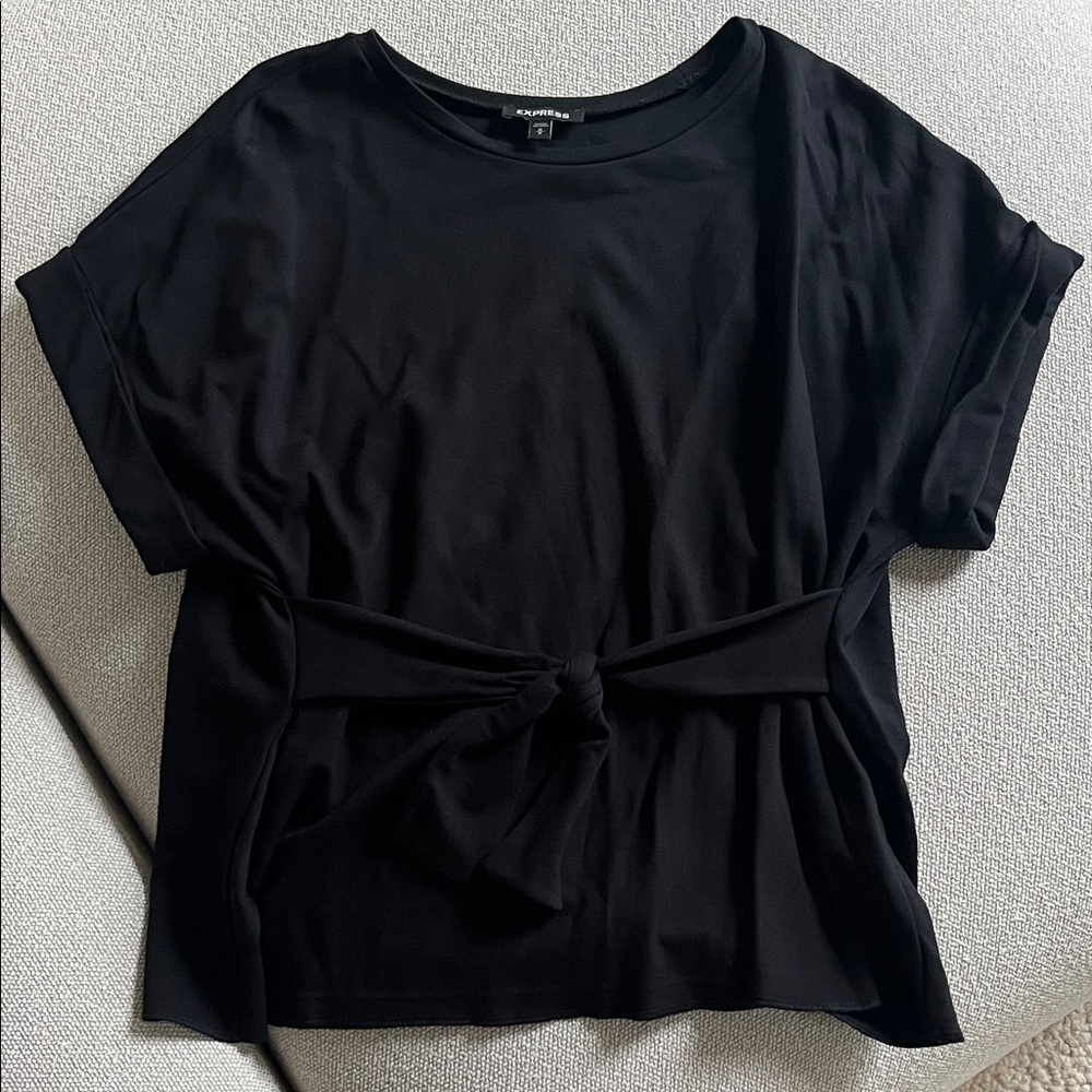 Zara Black Short Sleeve Top with Knot Detail